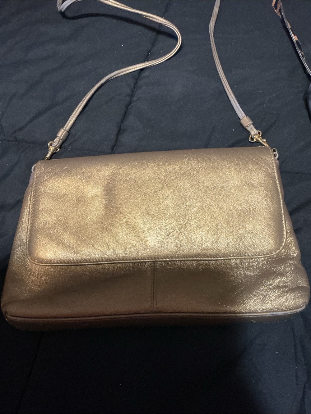 Metallic Bronze Leather Crossbody Bag